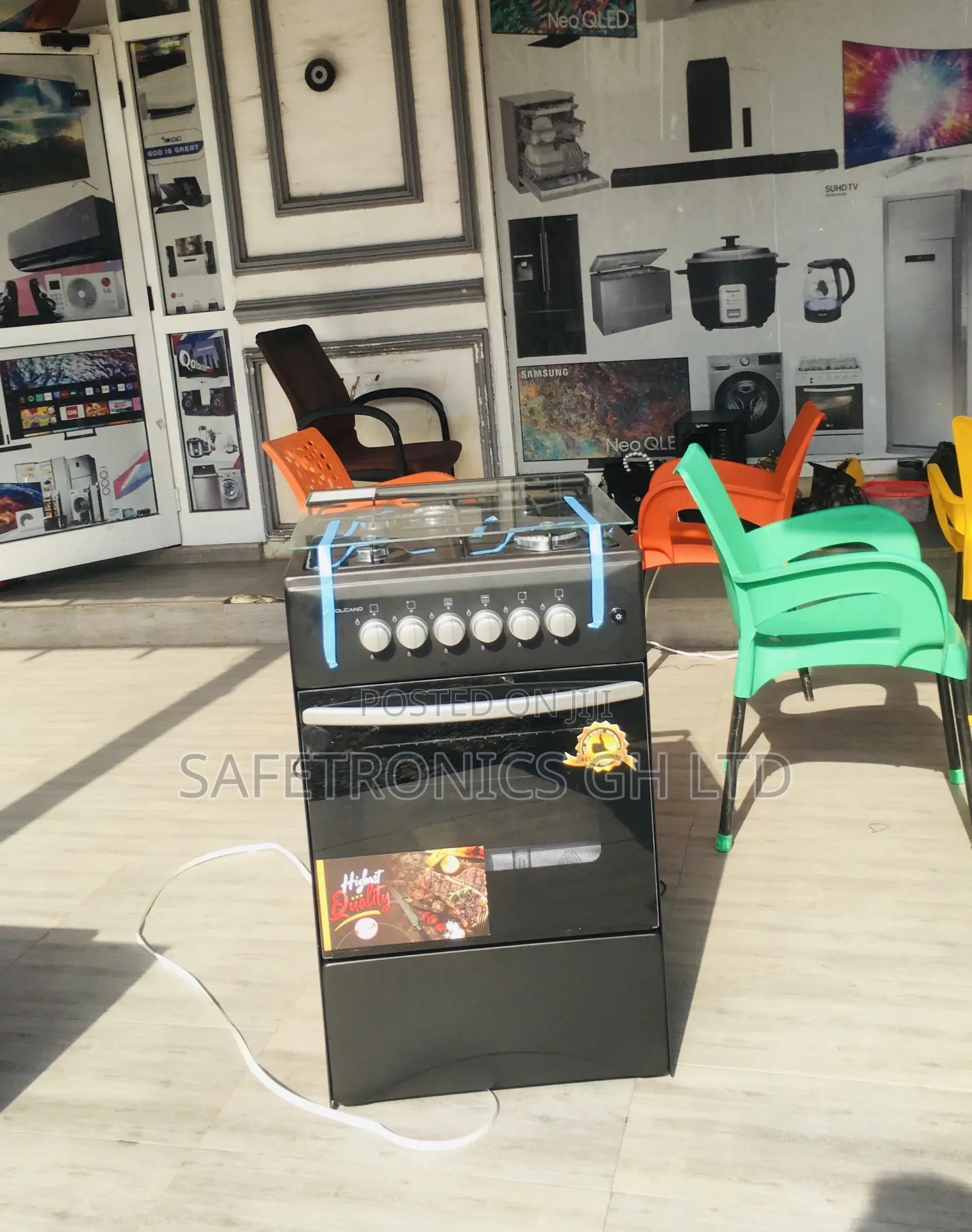 Black Oven With Grill 4 Gas Cooker Volcano 50x550 Glass Lid
