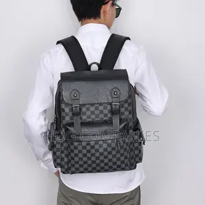 Checked Leather Backpack