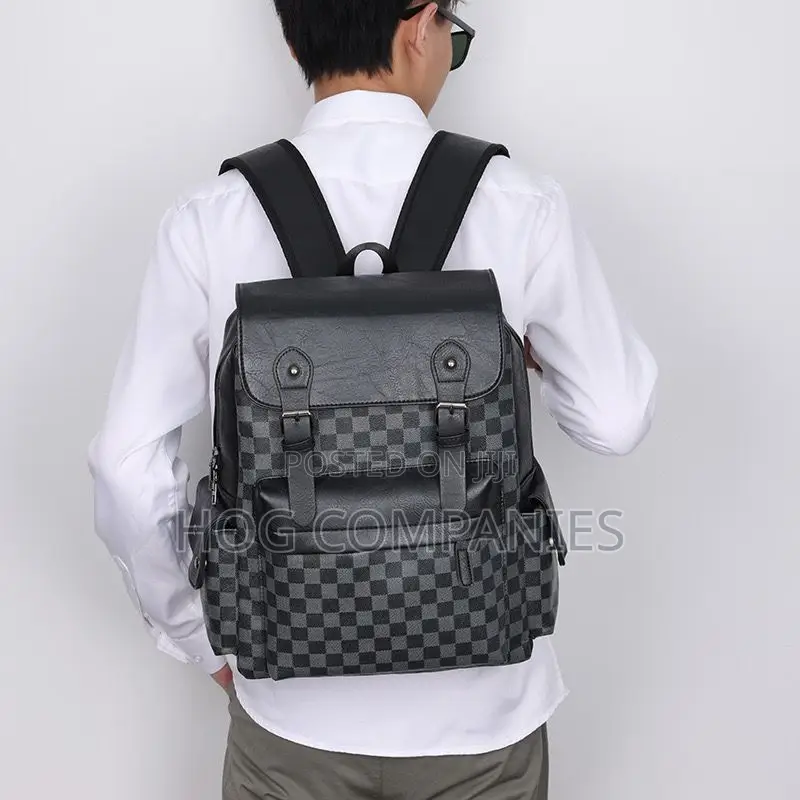 Checked Leather Backpack