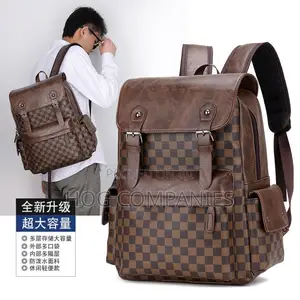 Checked Leather Backpack
