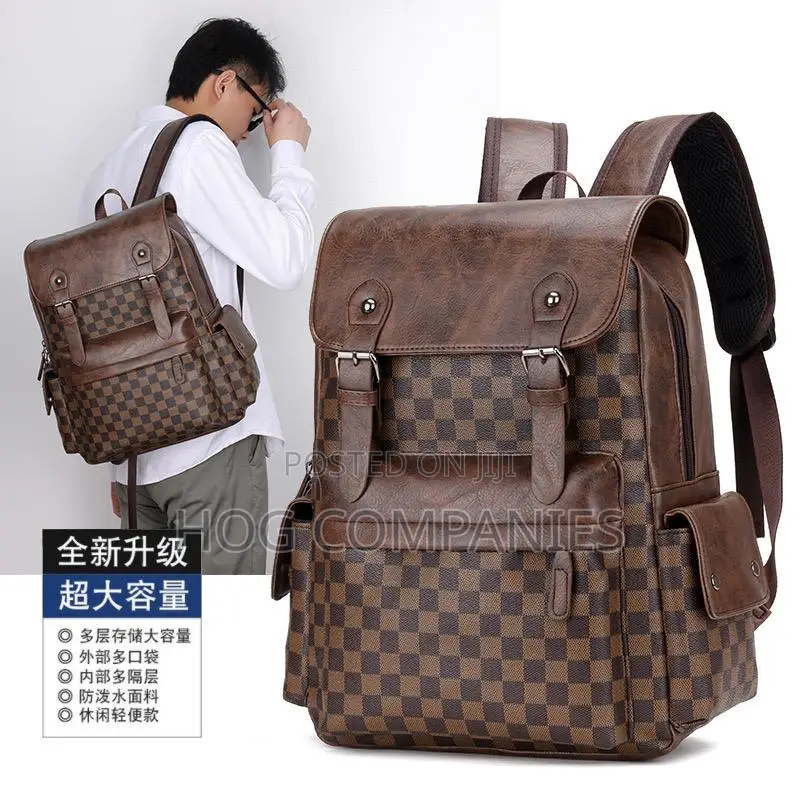 Checked Leather Backpack