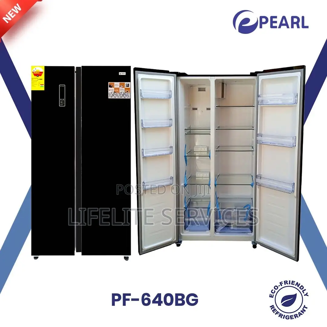 Fridge With Black Glass Door ^Pearl Side by Side