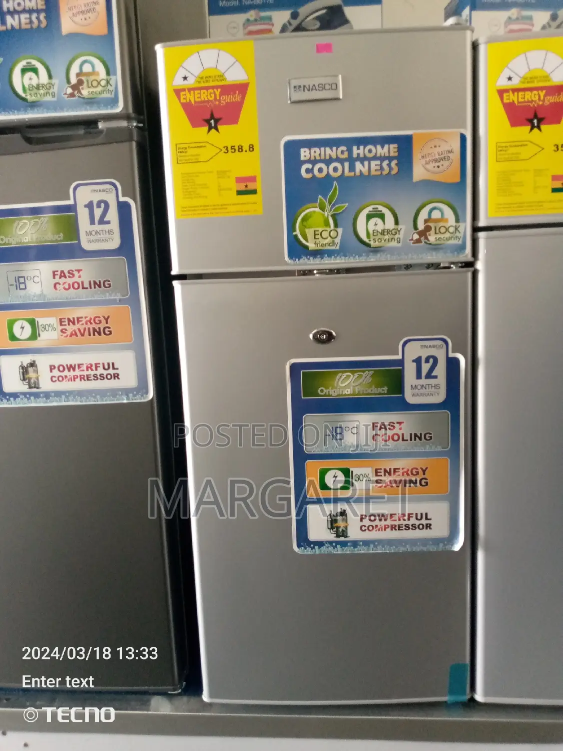 Nasco 110 Littres Double Door Fridge