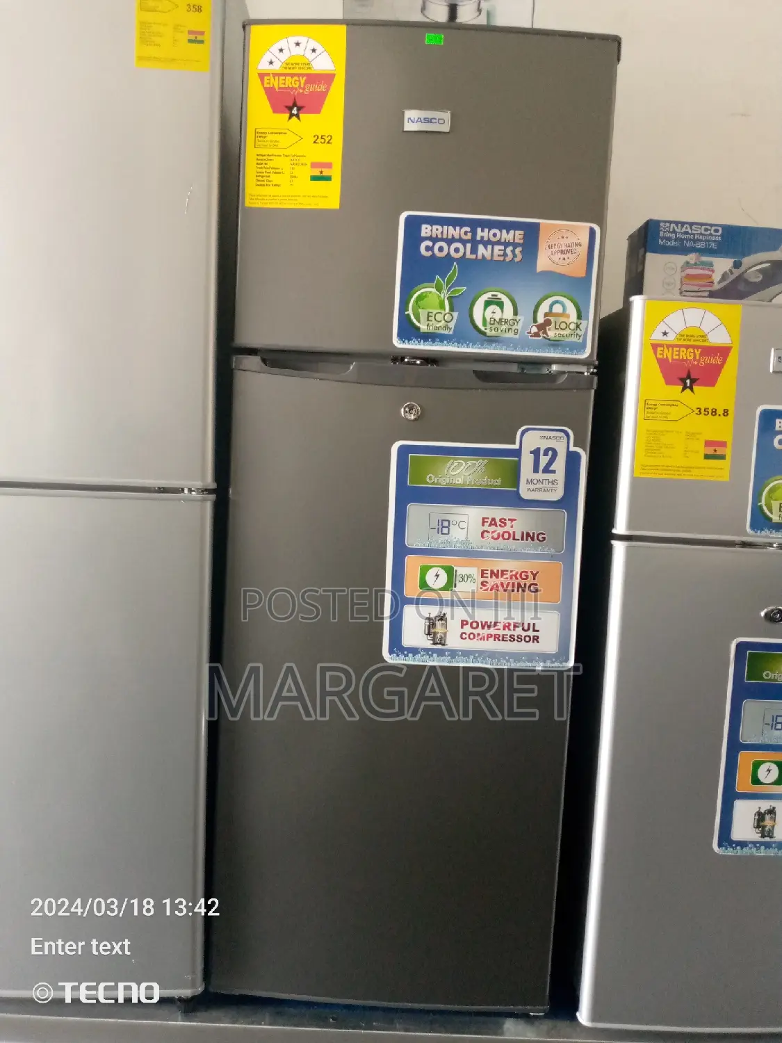 Nasco 138 Littres Double Door Fridge