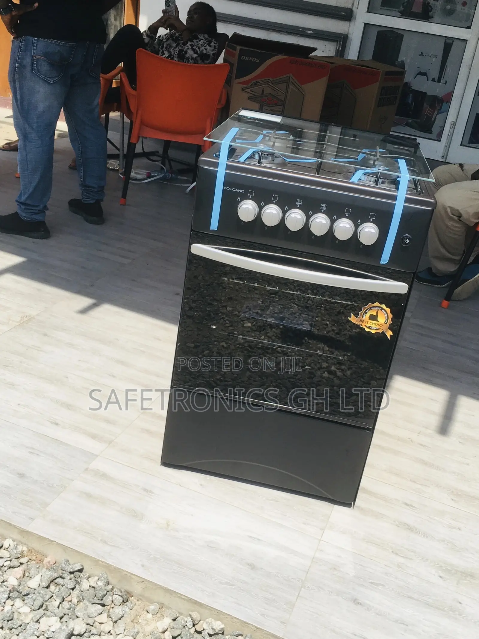4 Gas Cooker Volcano Oven With Grill 50x50 Black Glass Lid