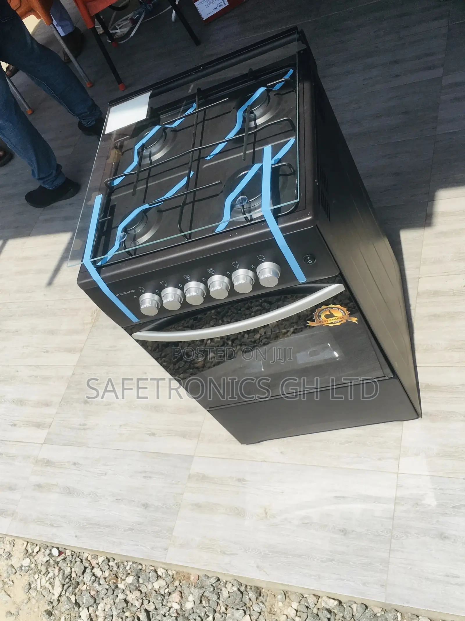 Black 4 Gas Cooker Oven With Grill Glass Lid 50x50 Volcano