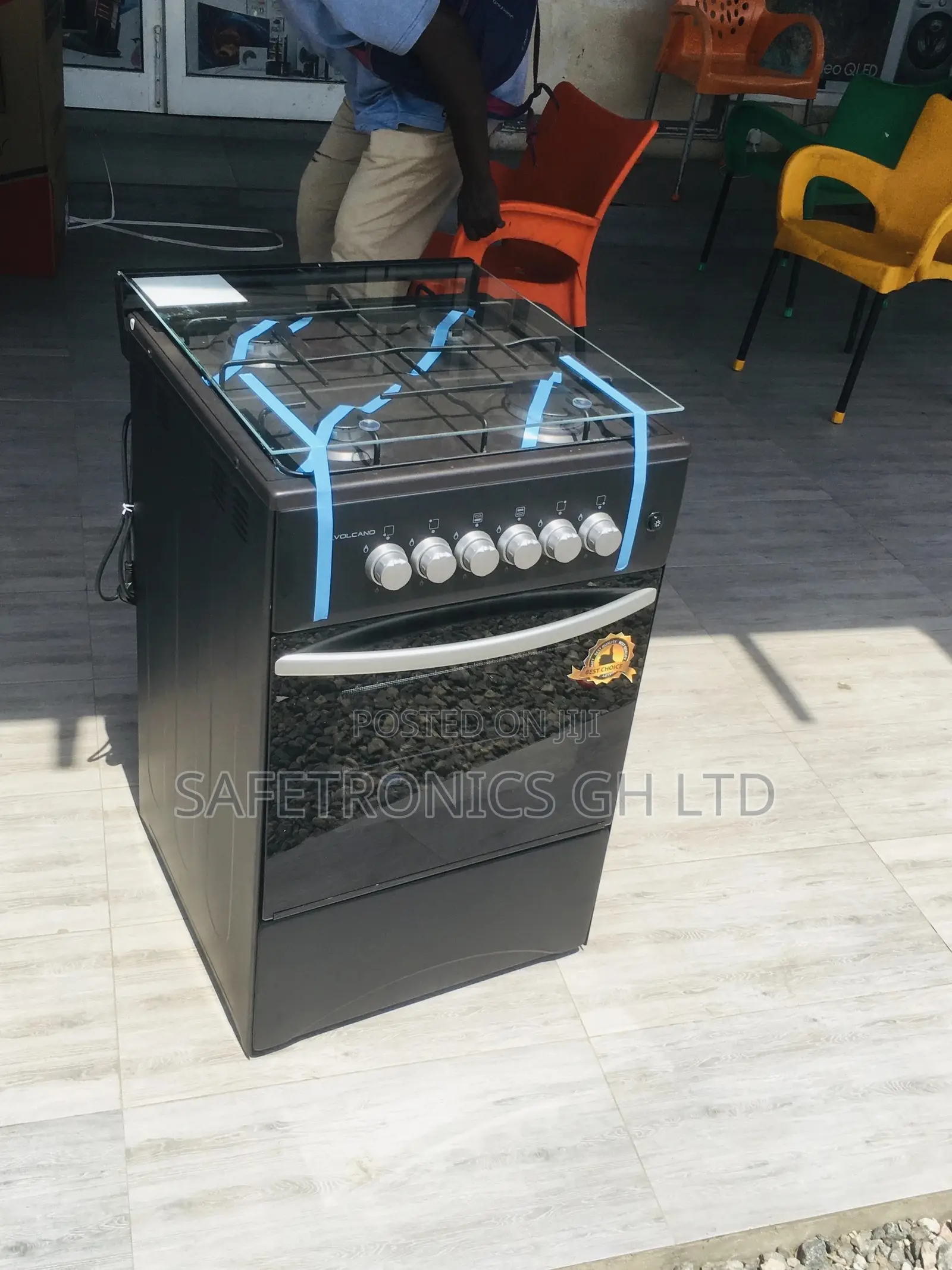 4 Gas Cooker Volcano Glass Lid Oven With Grill 50x50 Black