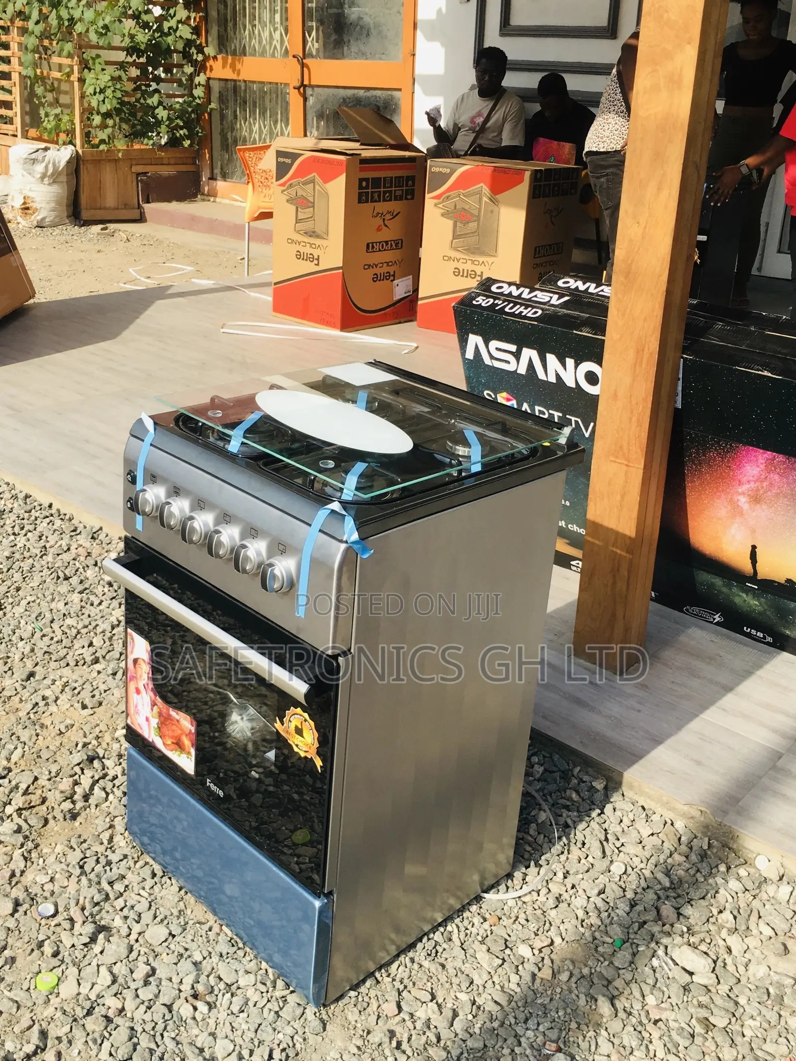Gray Volcano 4 Gas Cooker Oven With Grill 50x60 Glass Lid