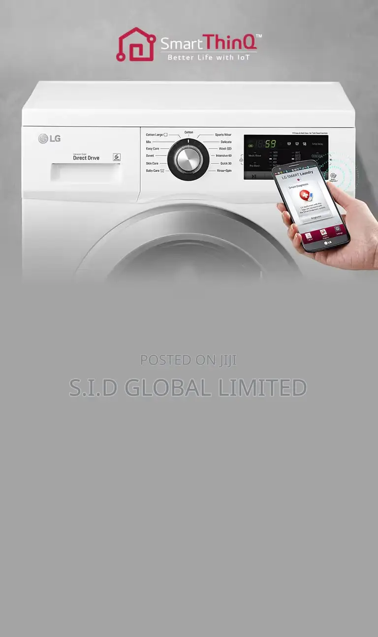 LG Front Load Washing Machine 7kg, White, Inverter DD Motor