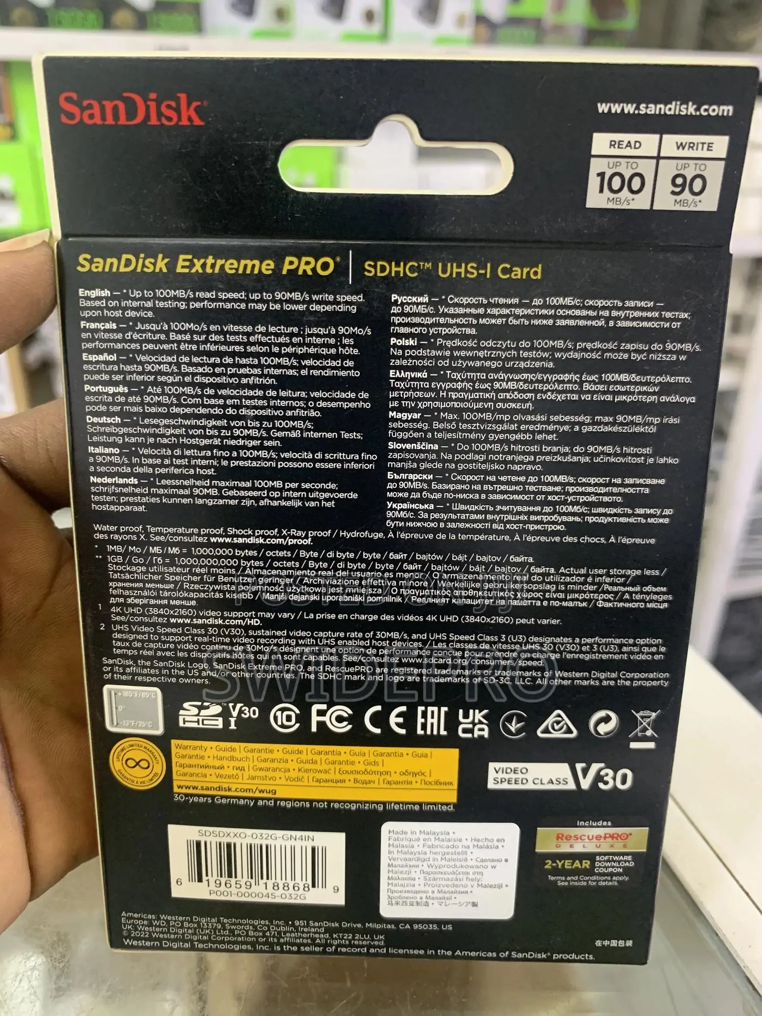 Sandisk 32GB Extreme Pro SDXC Ushs-l UHD Memory Card