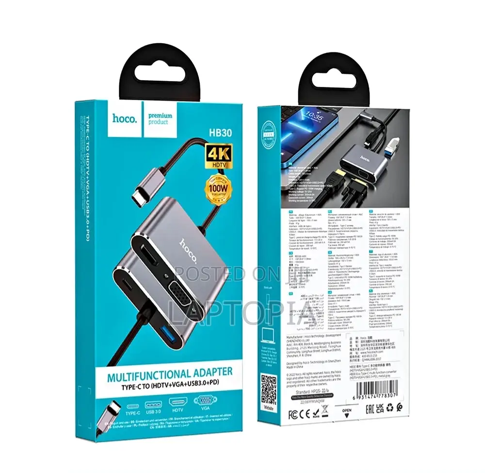 Type-C to HDMI + VGA + USB3.0 + PD
Converter( Hoco)