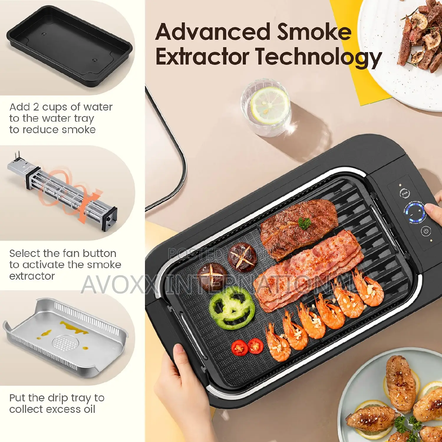 Smokeless Indoor Grill-Electric W/Tempered Glass Lid CSG2006