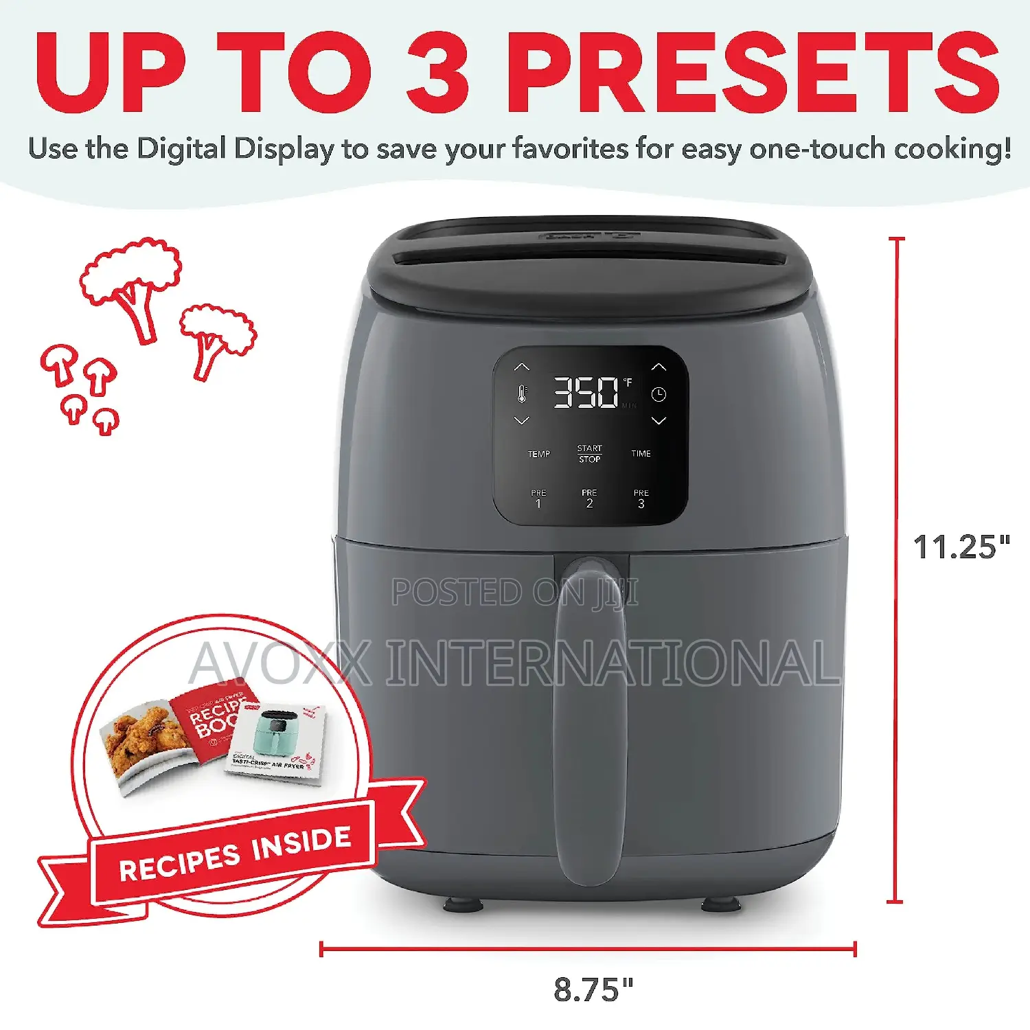 DASH Tasti-Crisp Electric Air Fryer Oven,2.6 Qt., Grey