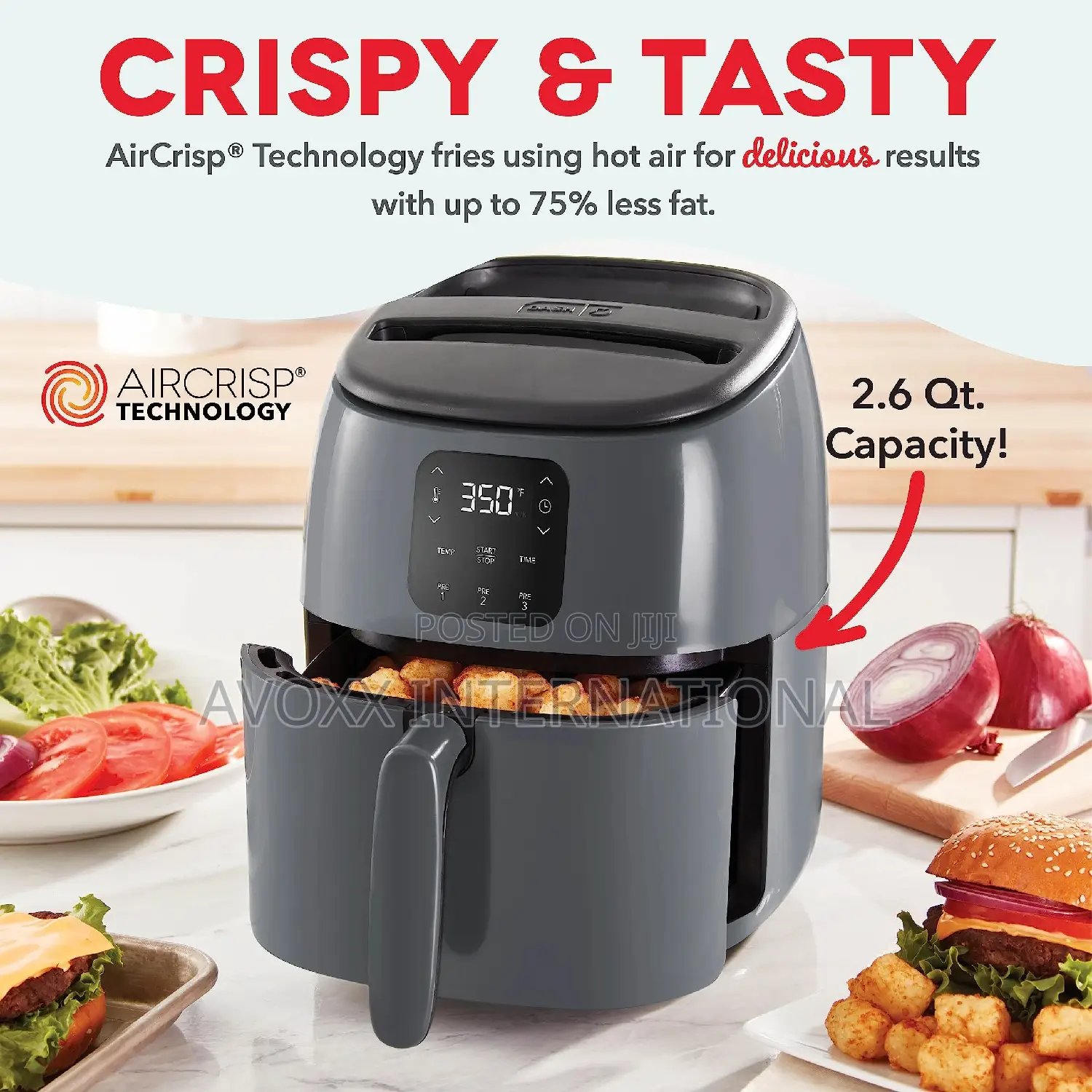 DASH Tasti-Crisp Electric Air Fryer Oven,2.6 Qt., Grey