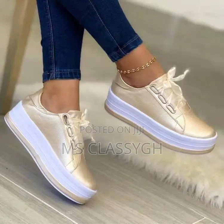 Ladies Ribbon Casual Vulcanized Shoes Lace Up Thick Sole Sho