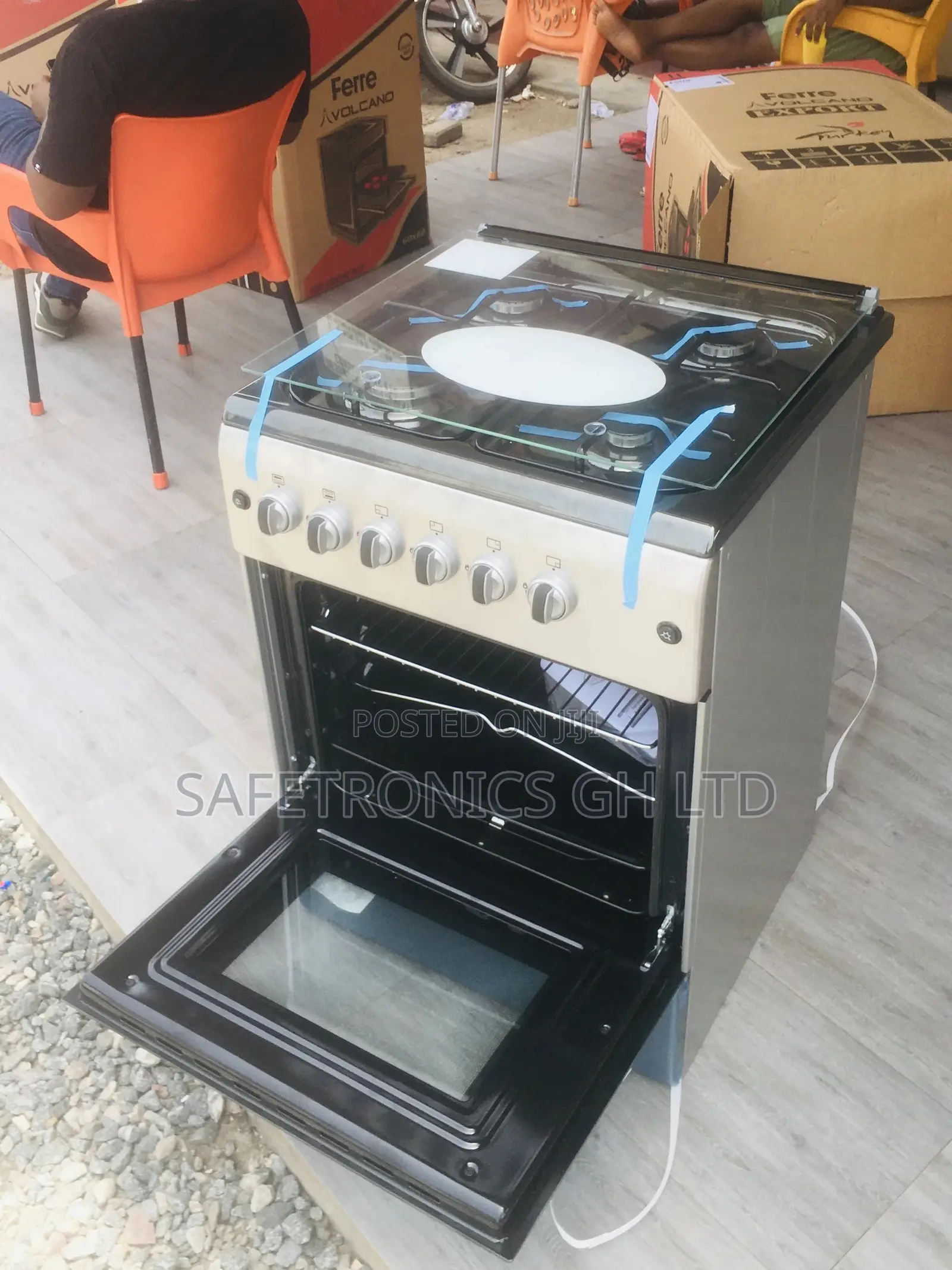 4 Gas Cooker Oven With Grill 60x60 Ferre Gray Glass Lid