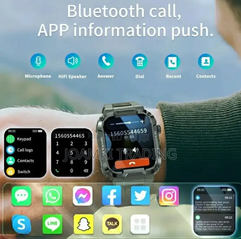 Rugged Smartwatch/Blutooth Call/Health Monitor/Ip68/Ios/Andr