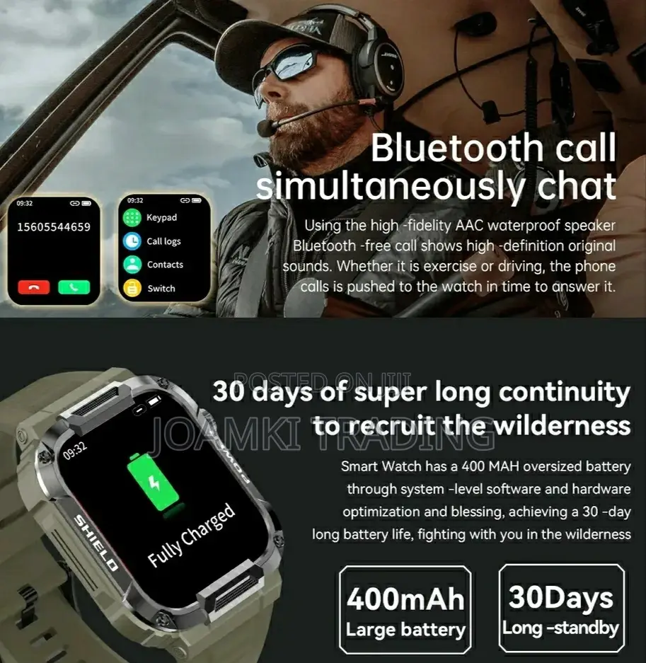 Rugged Smartwatch/Blutooth Call/Health Monitor/Ip68/Ios/Andr