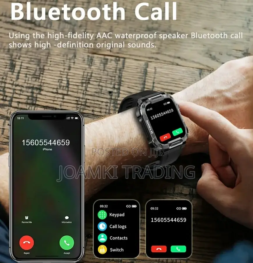 Rugged Smartwatch/Blutooth Call/Health Monitor/Ip68/Ios/Andr