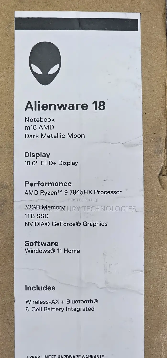 New Laptop Dell Allienware M18 R1 32GB AMD Ryzen SSD 1T