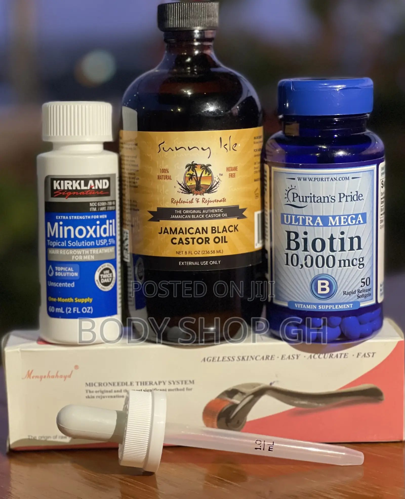 Kirkl Minoxidil + Biotin + Castor Oil + Derma Roller Combo