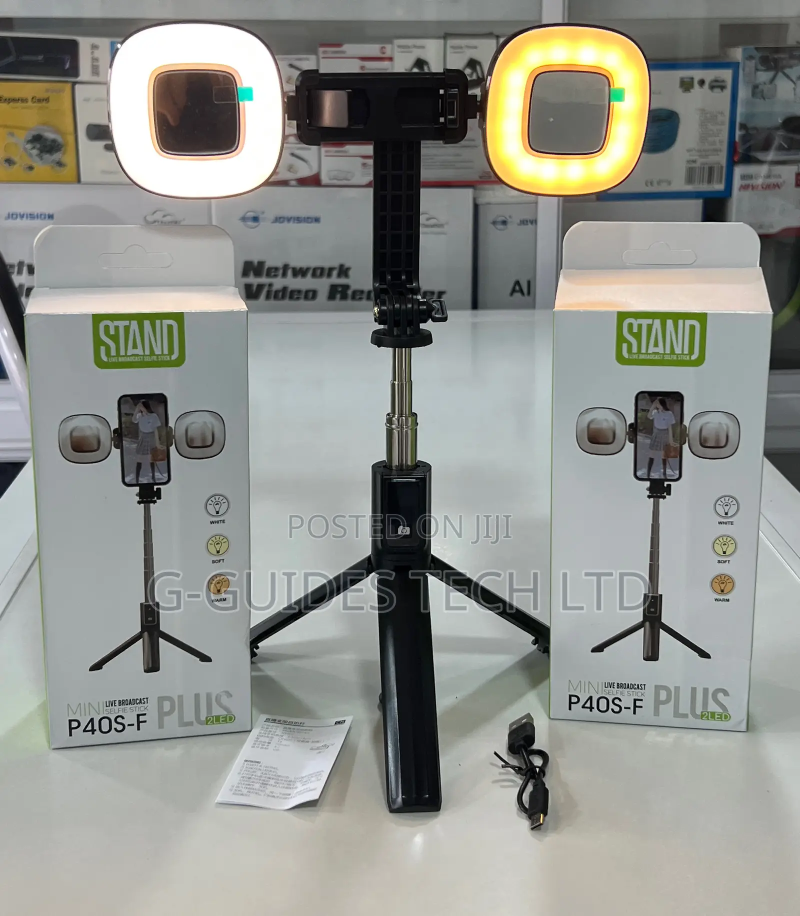 Mini Live Broadcast Selfie Stick PLUS 2 LED Light (P40s-F)
