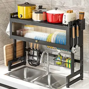 Metallic Oversink Dish Rack With Cover