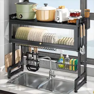 Metallic Oversink Dish Rack With Cover
