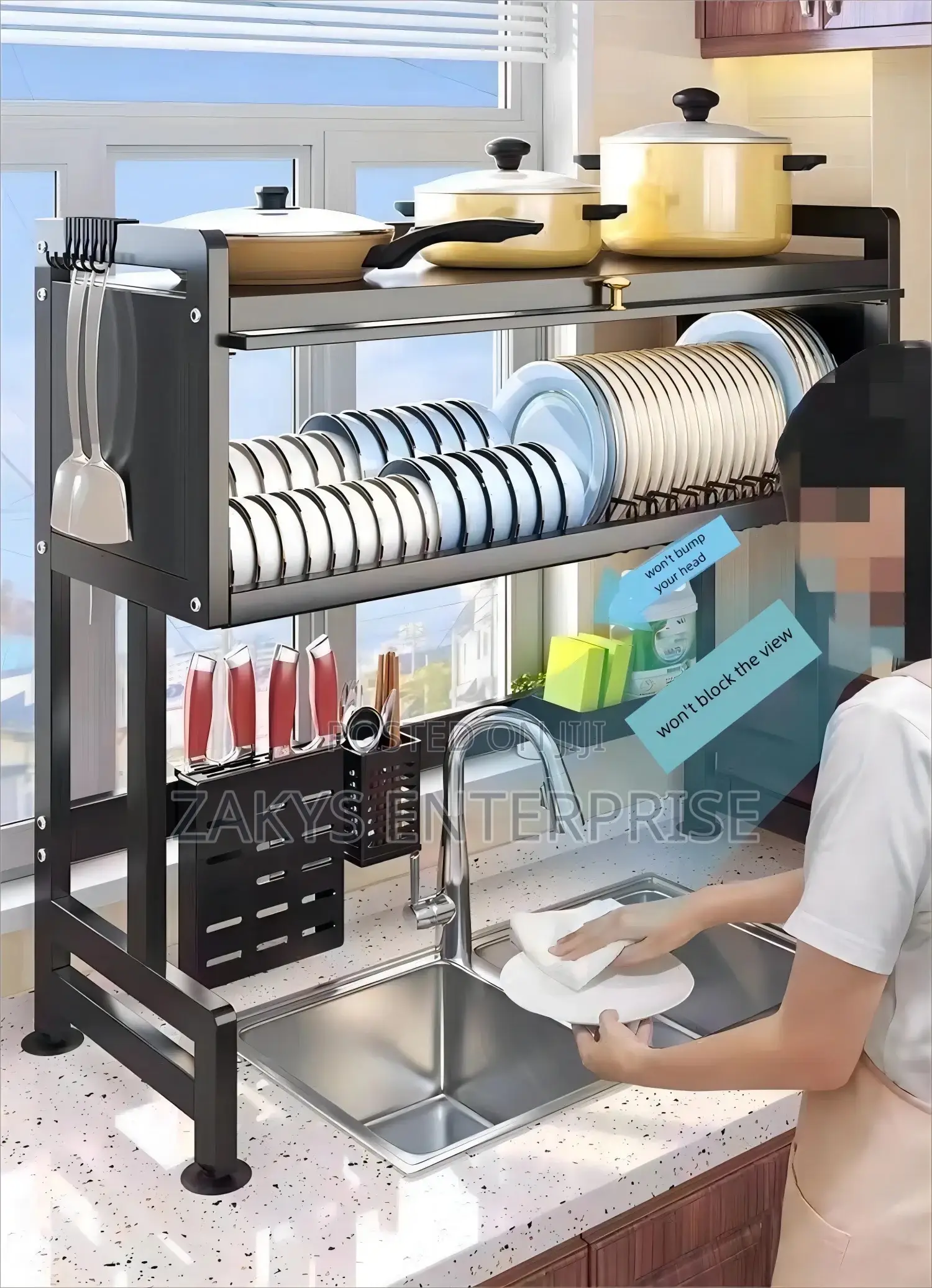 Metallic Oversink Dish Rack With Cover