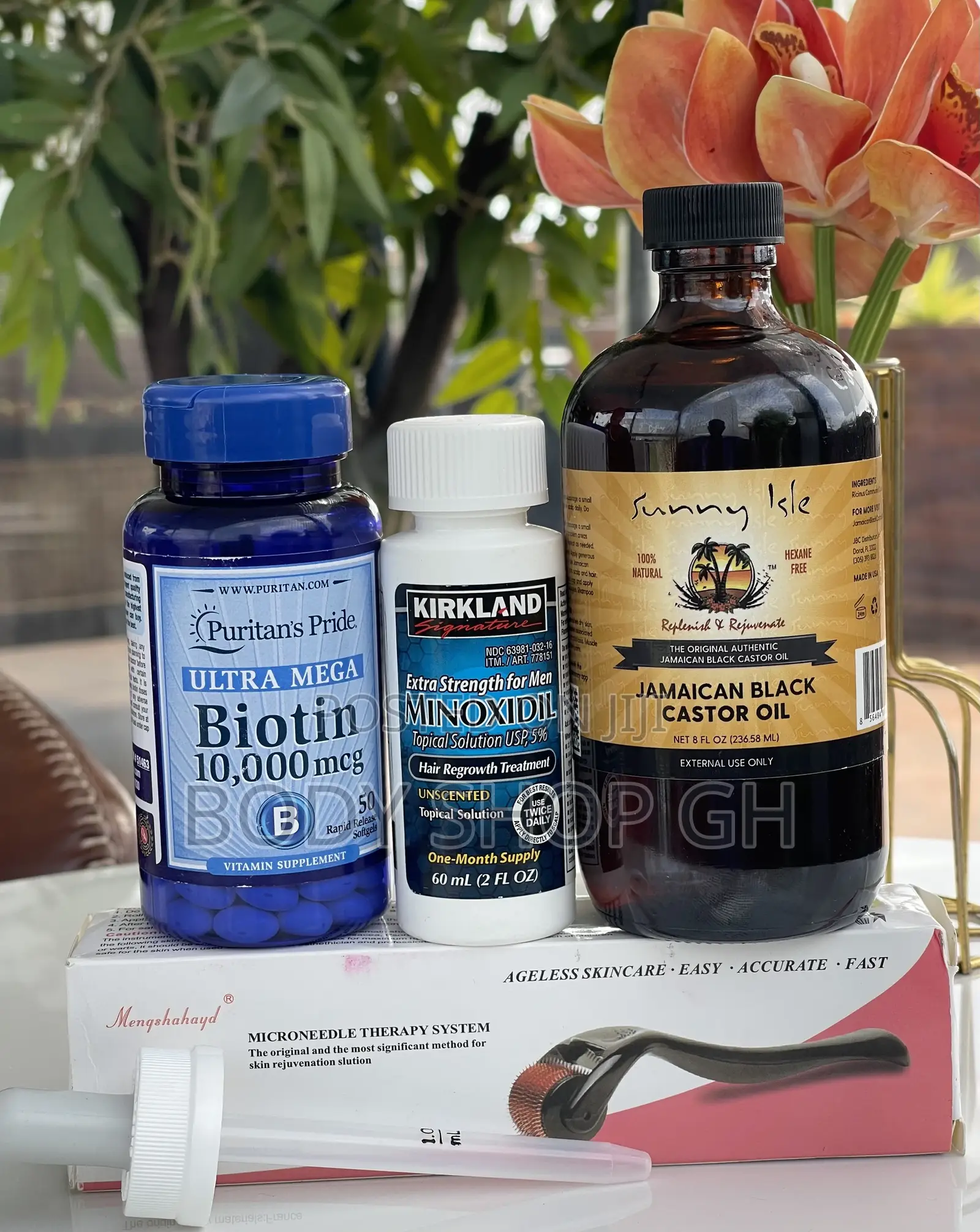 Biotin + Kirkland Minoxidil + Derma Roller + Castor Oil Pack