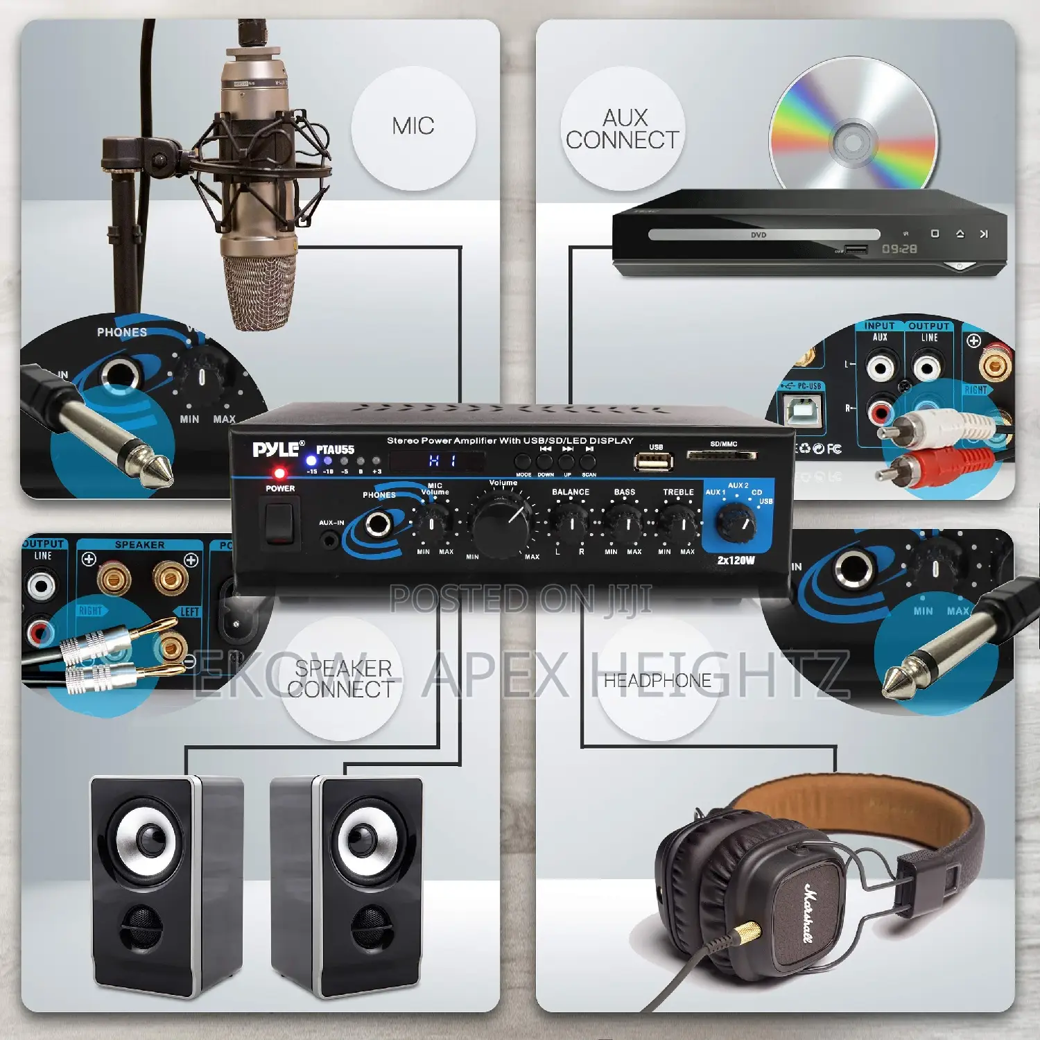 Pyle Pro Mini 120-Watt X 2 Stereo Power Amplifier Usb/Cd/Aux