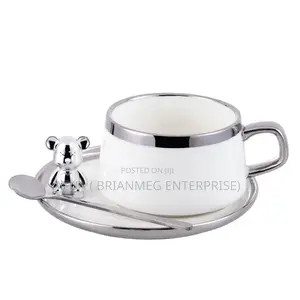 Luxury Ceramic Coffee Mug With Underplate and Spoon.