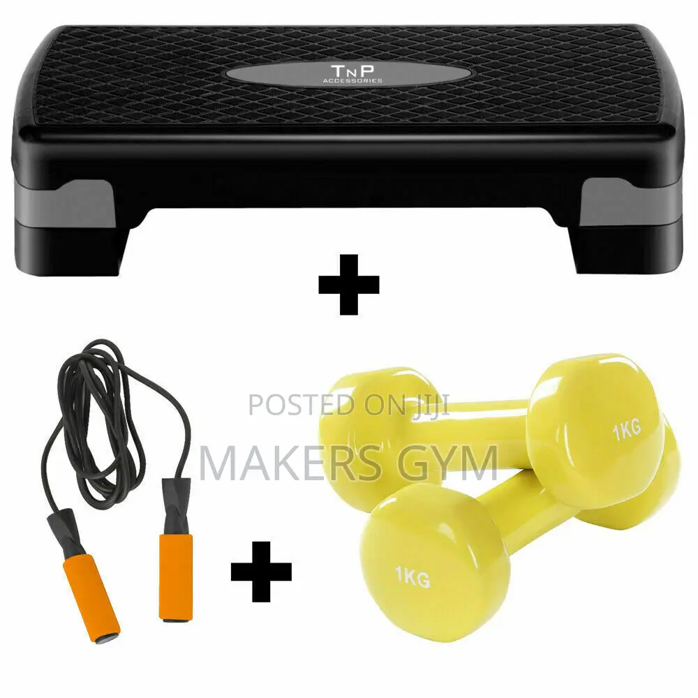 Aerobic Step Exercise Stepper Cardio + Jump Rope+1kg Dumbbel