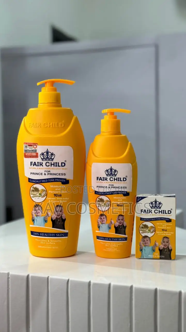 Fair Child Lotion,Wash and Bar Soap. Yellow