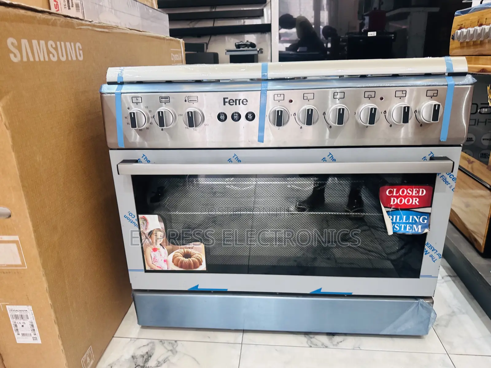 Text Us for Ferre Gas Cooker Oven Electric 4-2 Grey Shine.