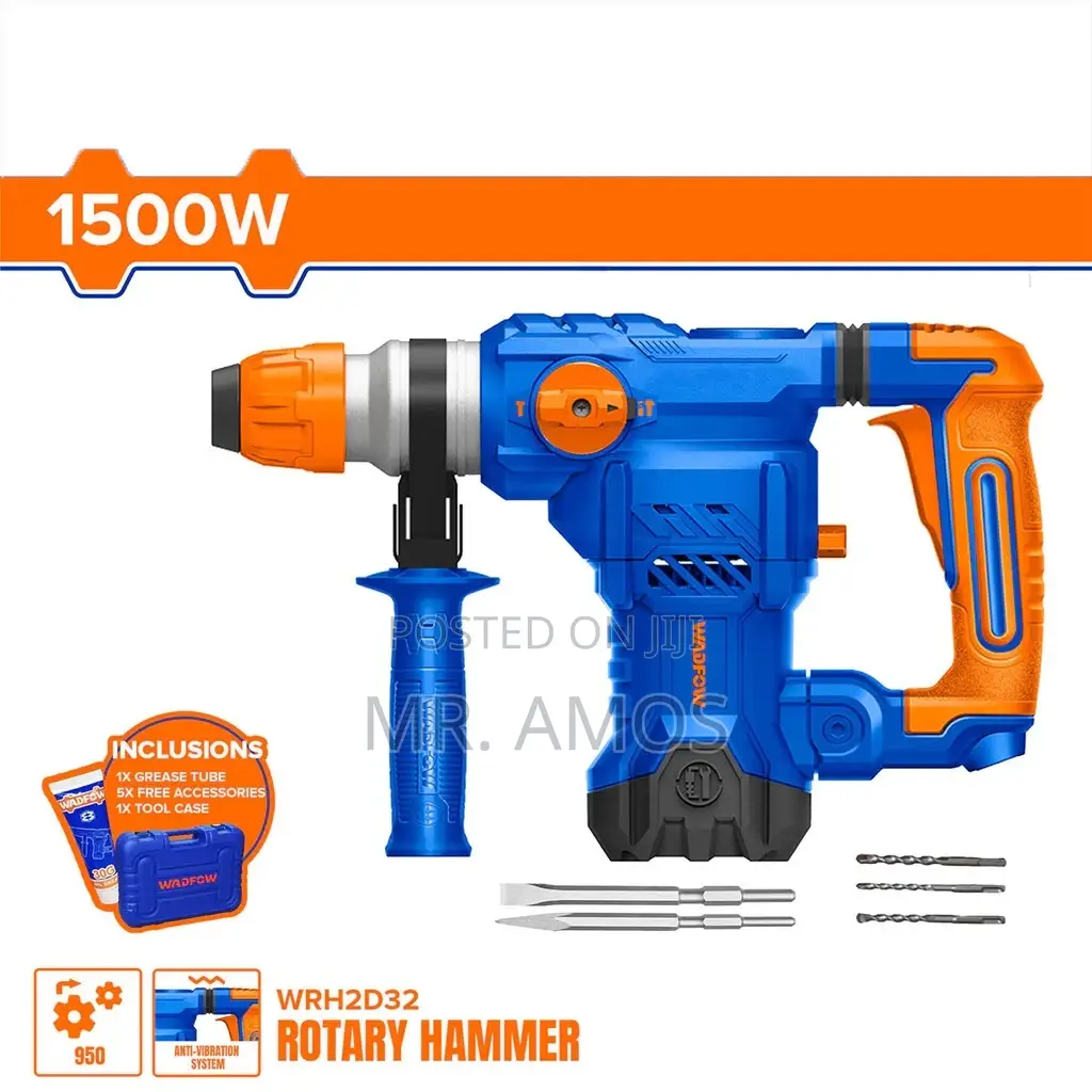 1500w Rotary Hammer Drill With 5pcs Bits Included - Wrh2d32
