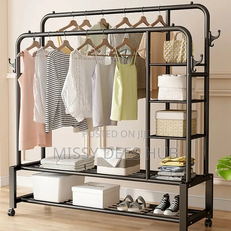 Double Pole Hanger With Shelves