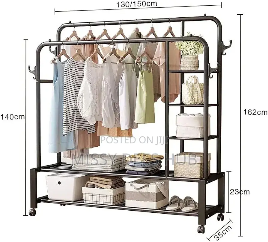 Double Pole Hanger With Shelves