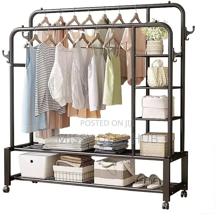 Double Pole Hanger With Shelves
