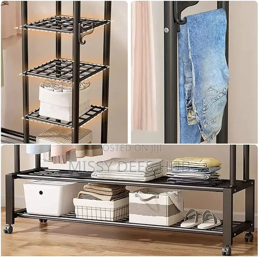 Double Pole Hanger With Shelves