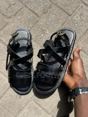Photo - Black Crossed Leather Sandals