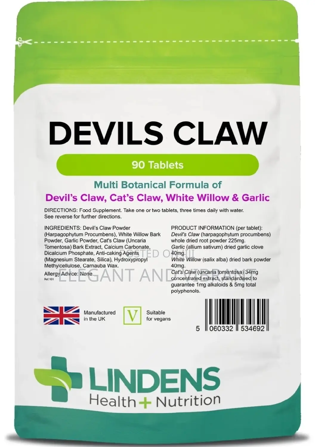 Devils Claw Formula - 90 Tablets - [Lindens 4692]