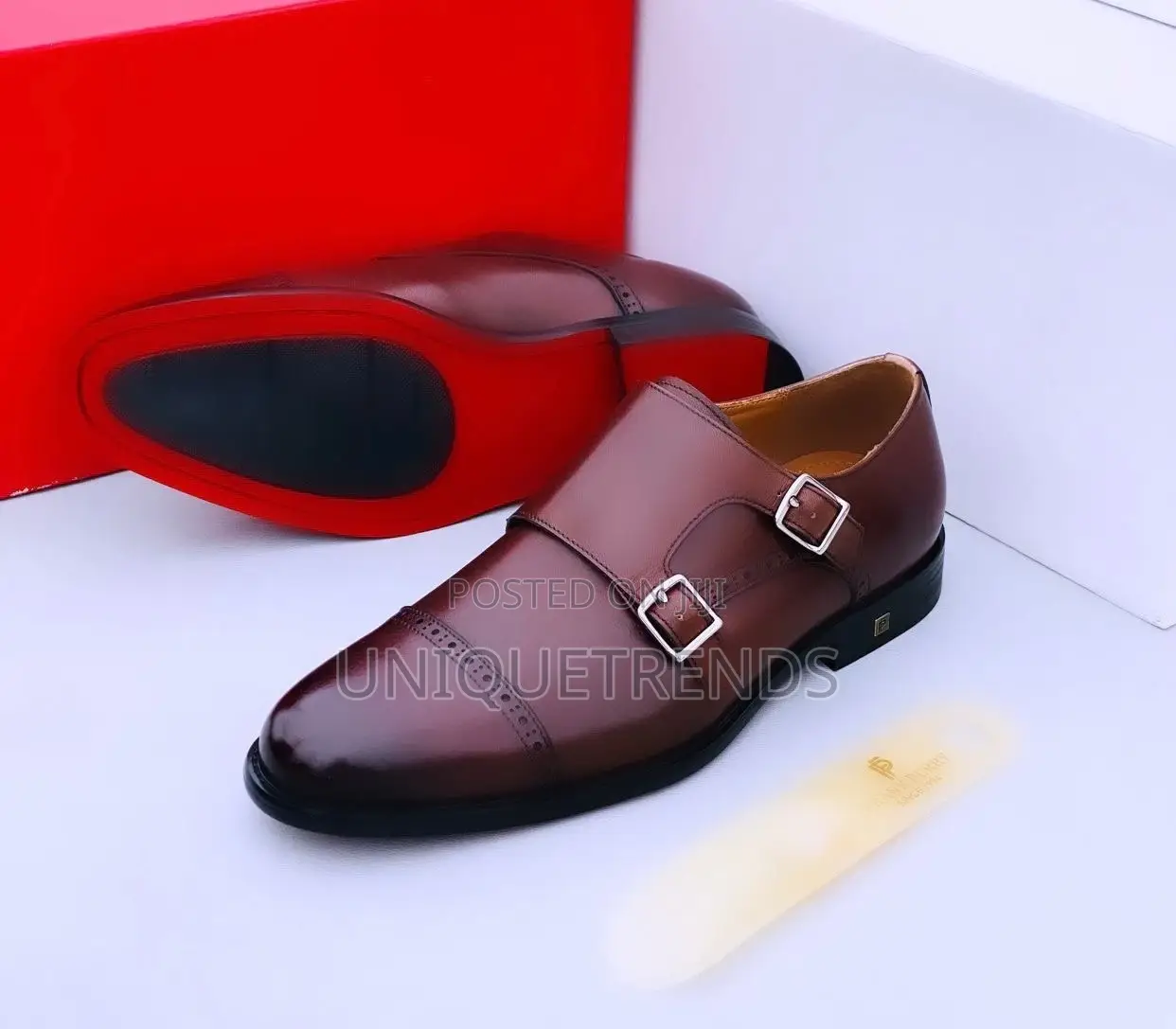 Double Buckle Leather Monk Shoes
