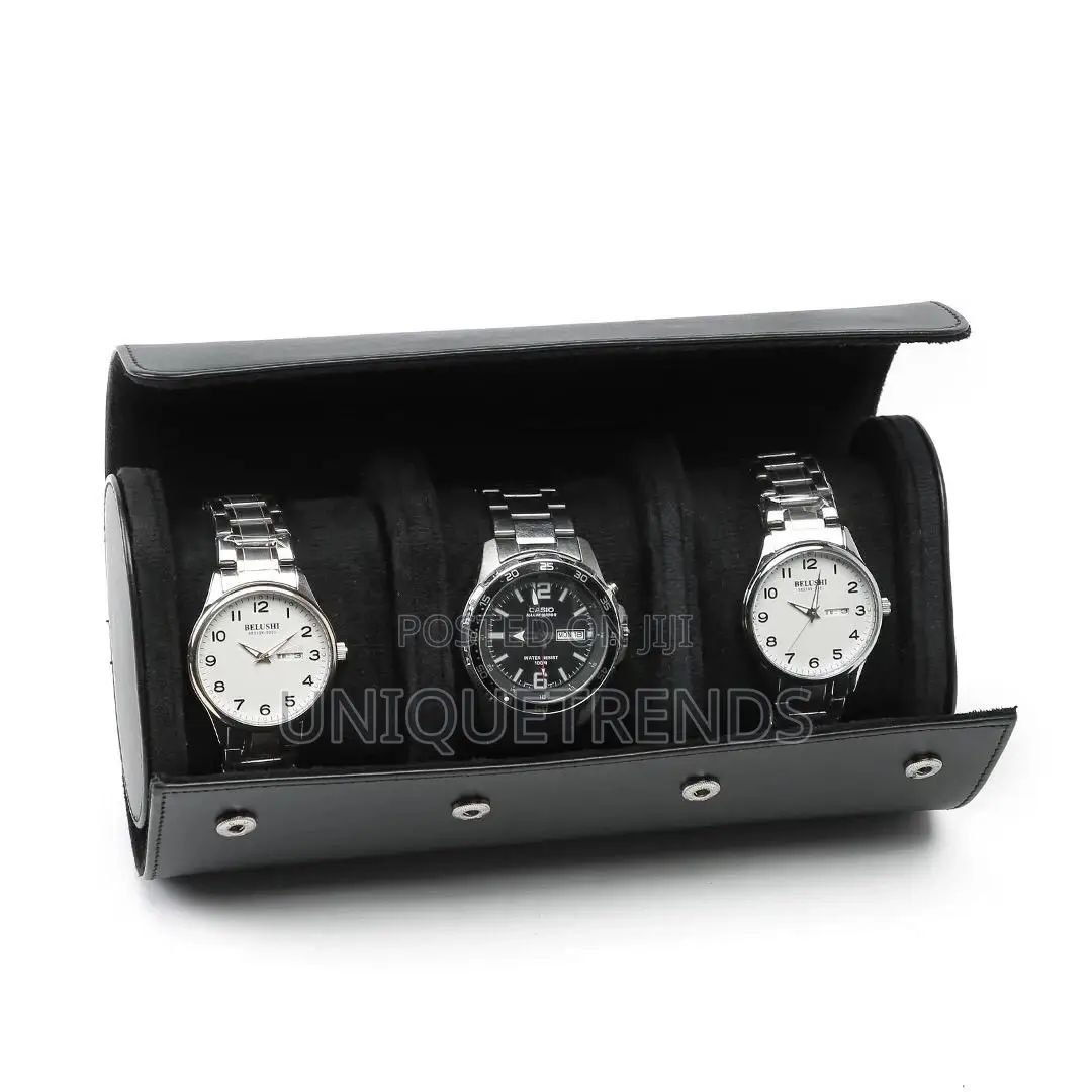 Genuine Leather 3 Slot Watch Case