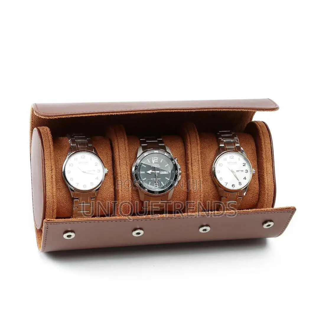 Genuine Leather 3 Slot Watch Case
