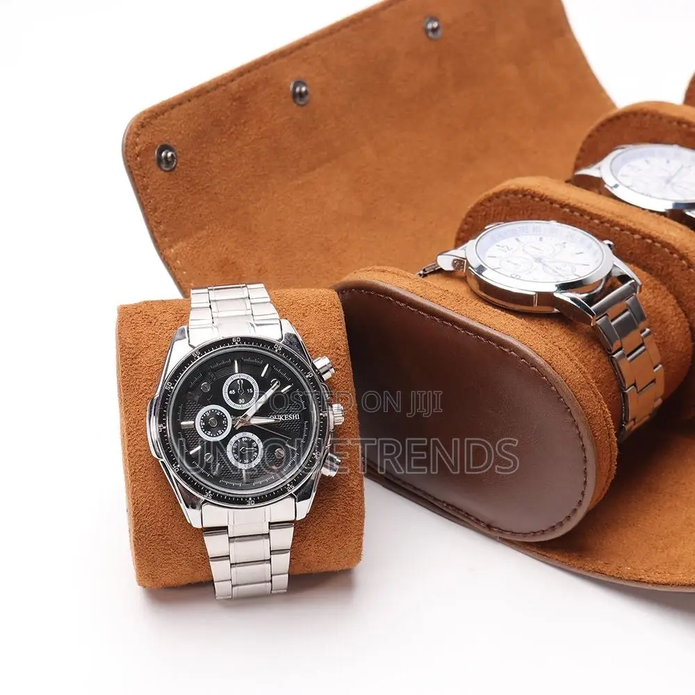 Genuine Leather 3 Slot Watch Case