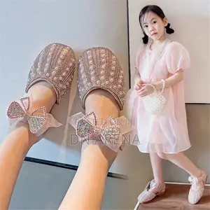 Girls Autumn Rhinestone Bow Leather Princess Shoes
