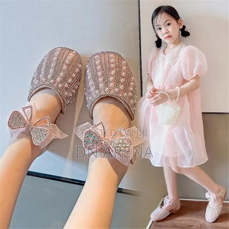 Girls Autumn Rhinestone Bow Leather Princess Shoes