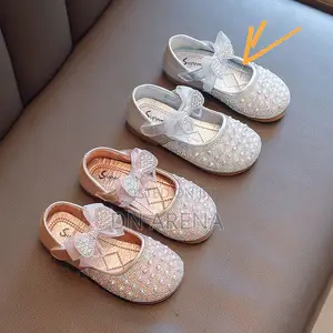 Girls Autumn Rhinestone Bow Leather Princess Shoes