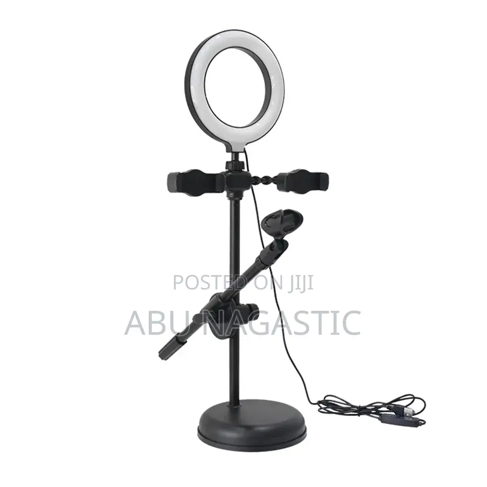 Dual Phone Clips Ring Light Mic Stand
